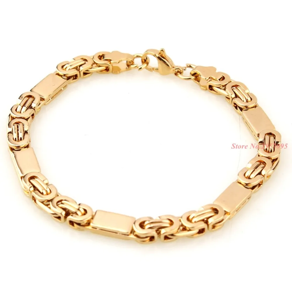 6mm Wide Any Length Gold Color Byzantine Stainless Steel Necklace Boys Mens Chain Necklace Fashion Jewelry