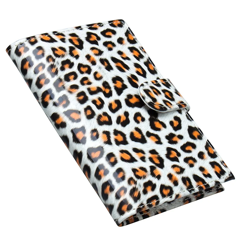 

Small White leopard pattern buckled card standard size passport cover waterproof solid pu leather passport holder with traveling