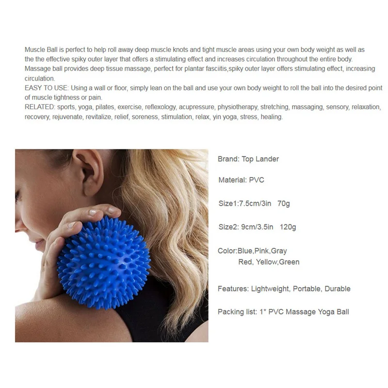 7.5cm PVC Musle Roller Ball Spinal Massage Relieve Sore Muscle Yoga Fitness Hand Training Physiotherapy Anti-Stress Ball Fitball