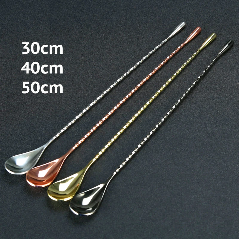 Cocktail Spoon Mixing Spoon Stainless Steel Professional Cocktail Bar Tool Japanese Style Teardrop End Design