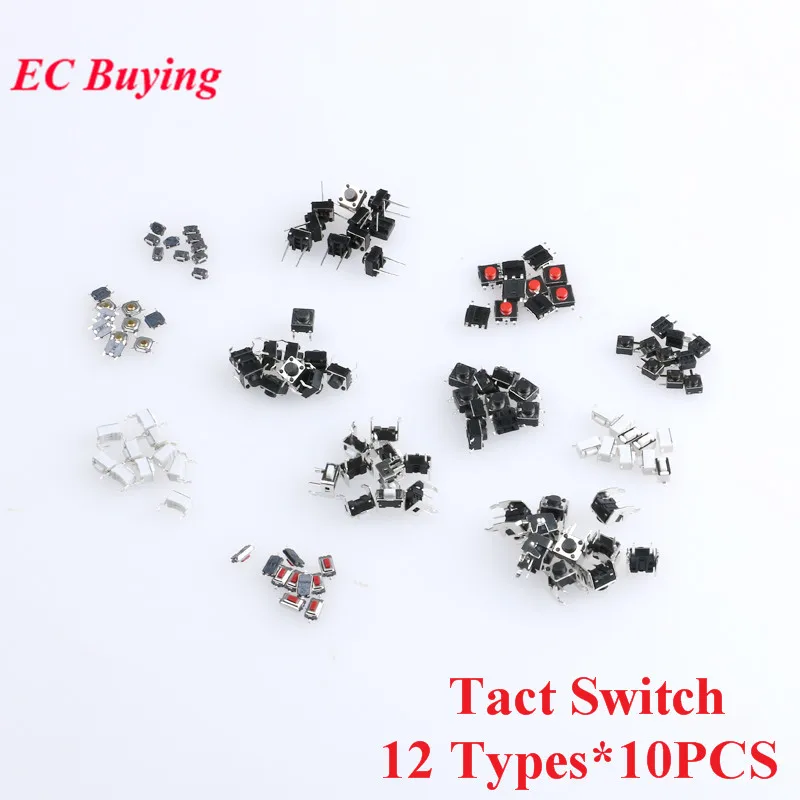 120Pcs/lot Tact Switch Push Button Micro Key Switch Direct Plug-in Self-reset DIP SMD SMT Micro Switch Kit DIY 12 Types*10PCS