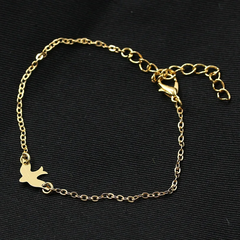 Small Swallows Birds Joint Thin Metallic Chain Golden Silver Plated Bracelets for Women