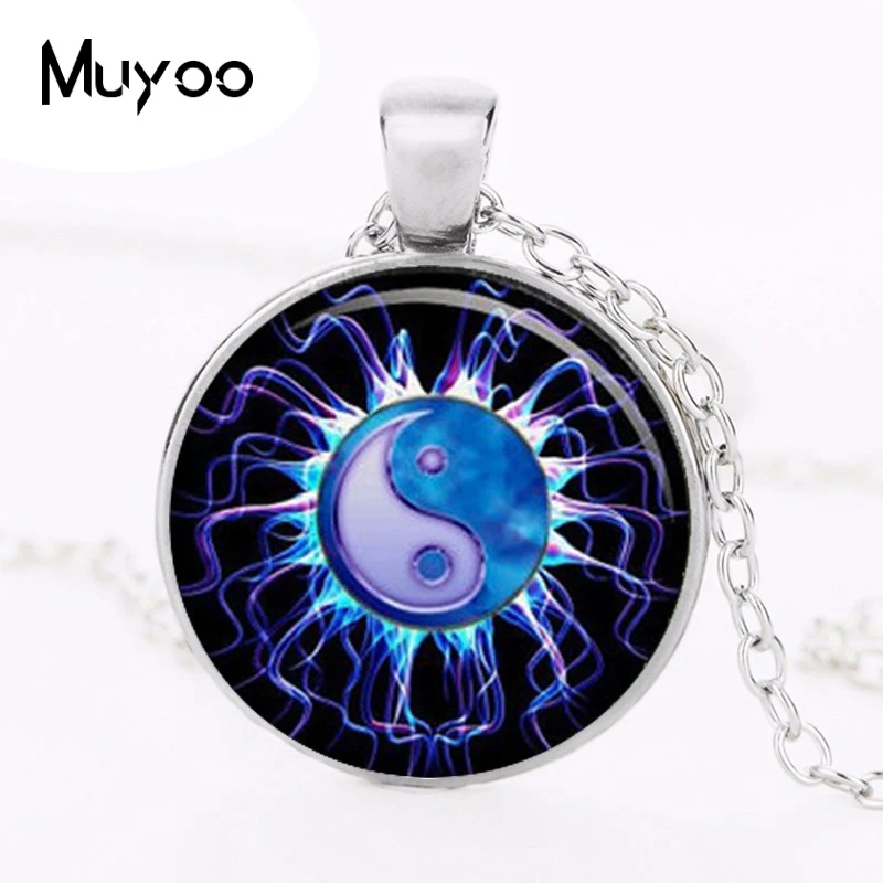 hot sale yin yang necklace tai ji shape black and white glass dome photo pendent chinese Taoism sign ancient Eight Diagrams HZ1