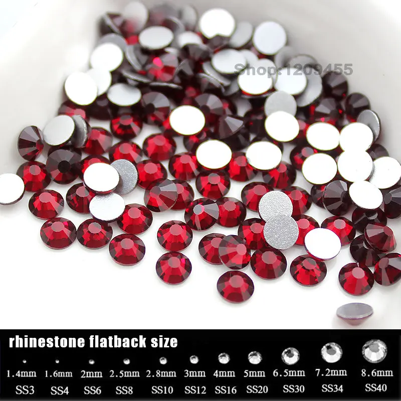 Siam Round Flat Back Rhinestones Crystal Glass 3D Decorations Non Hot-Fix Rhinestone Strass Nail Glitter