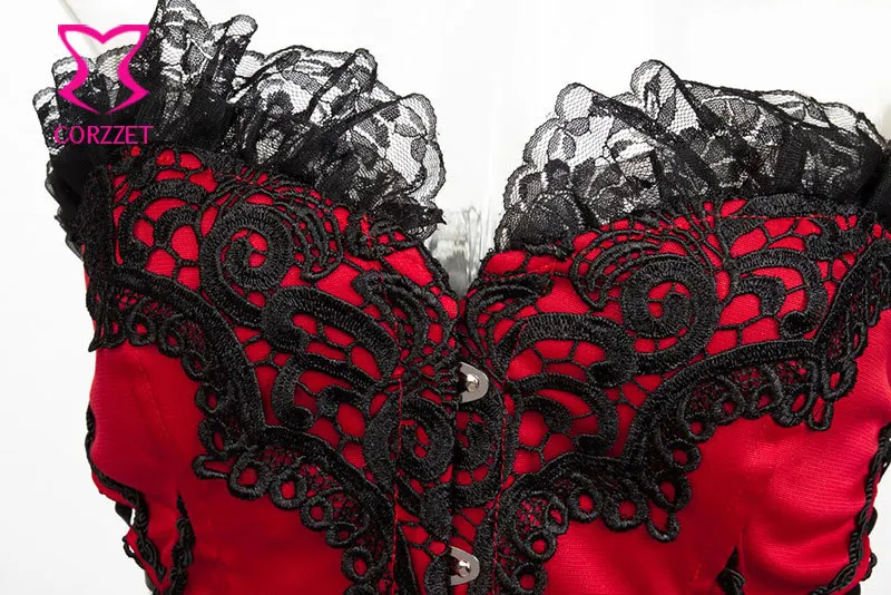 Red & Black Victorian Lace Skirted Corset Steampunk Gothic Clothing Women Sexy Corsets and Bustiers Overbust Corselet Lolita