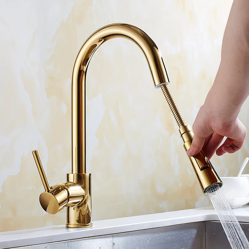 Newly Arrived Pull Out Kitchen Faucet Gold/Chrome/nickel/ Sink Mixer Tap 360 degree rotation kitchen mixer taps Kitchen Tap