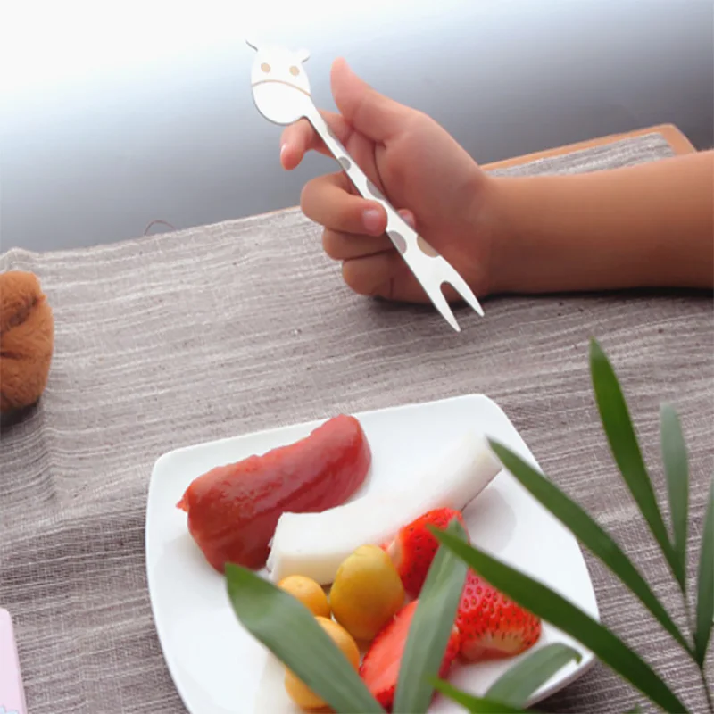 Giraffe Shape Fruit Fork, Food Grade Dinner Tool, Innovative Children Tableware, Practical Gift, Salad Cake Fork, 4Pcs Set