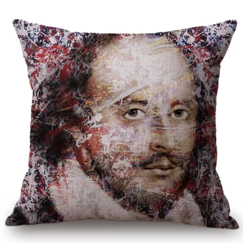 Celebrities Self Portrait Paintings Cushion Cover Shakespeare Monet Isaac Newton Pillow Cover Sofa Seat Cotton Linen Pillow Case