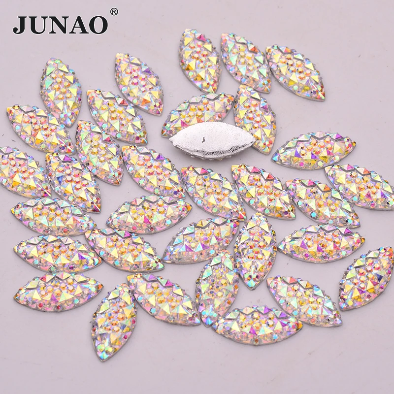 JUNAO 7x15 9x20 20*40 mm Big Crystal AB Horse Eye Rhinestones Appliques Flatback Resin Crystal Stones Non Hotfix Diamond Strass