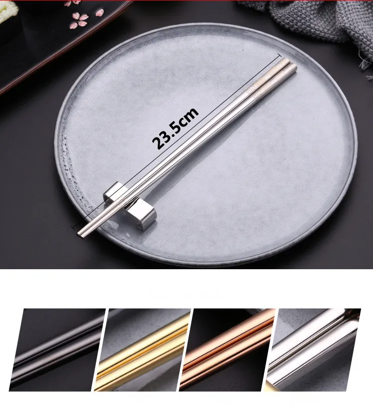 1Pair Luxury Household Sushi Chopsticks Tableware Dinnerware Stainless Steel Titanium Plated Chopsticks Chinese Style PN 004