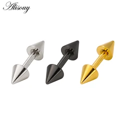 Alisouy Hot 2 Pcs Unisex Punk Rock Personality Stainless Steel Spike Rivet Sharp Cone Taper Mem Women Stud Earrings 3 Colors