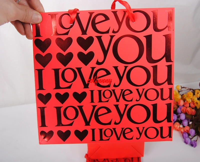 300pcs/lot Chinese Traditional Red Double Happiness Wedding Gift Paper Bag With Handle Package Candy Bags 25*9.4*19cm F062709