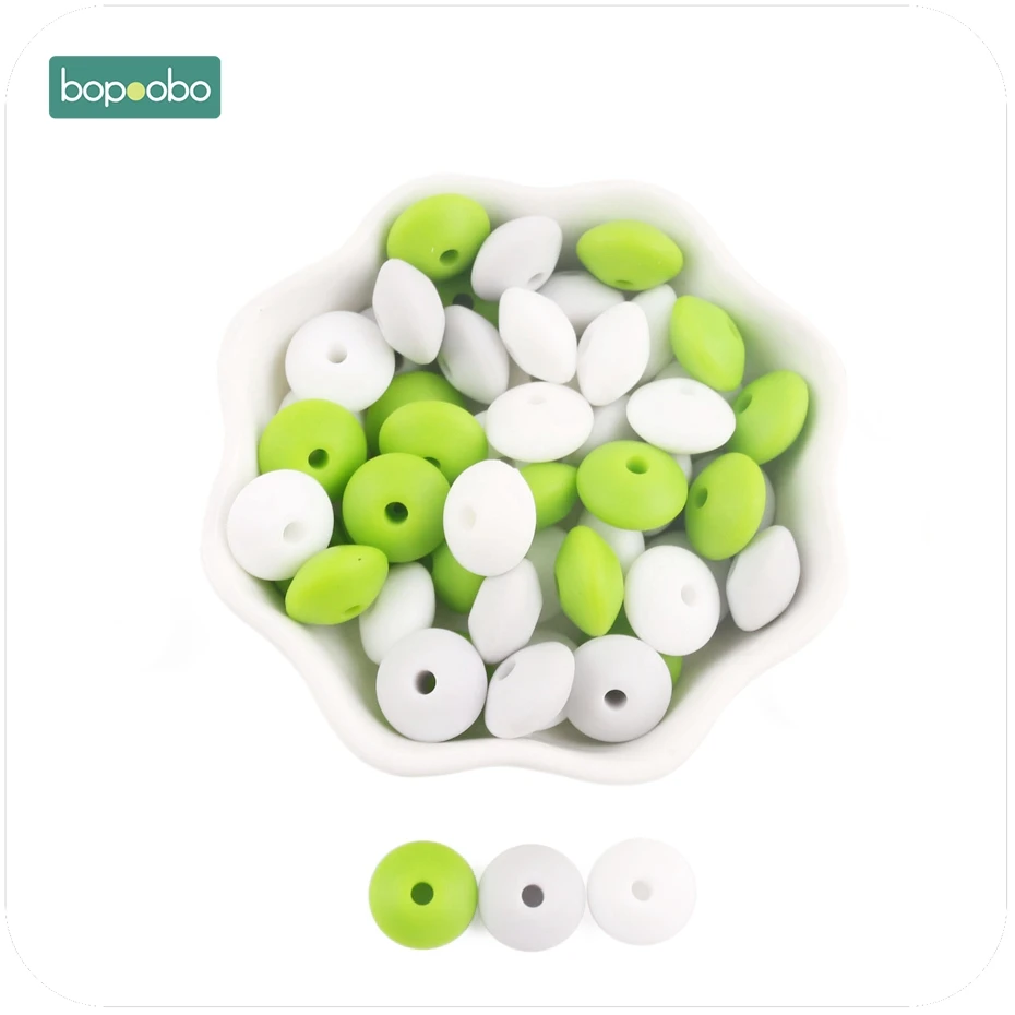 Bopoobo 12Mm 20Pc Viền Silicone Bàn Tính Đậu Lăng Bé Miếng Dán Cảm Quan Đồ Trang Trí Dạng Viên Nhai Hữu Cơ Hạt Bé Miếng Dán