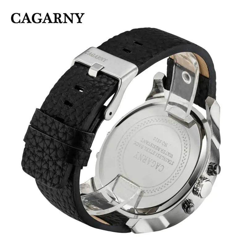 Luxury Men\'s Watches Quartz Watch Men Fashion Wristwatches Leather Watchband Date Dual Time Display Military Watches Men Cagarny