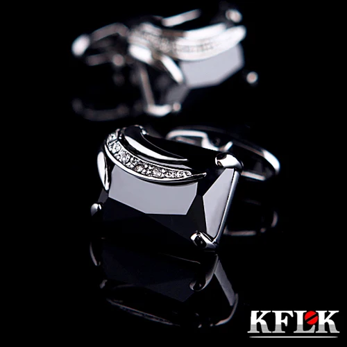 

KFLK Luxury shirt cufflinks for men's Gifts Brand cuff buttons Black cuff links Crystal High Quality abotoaduras Jewelry