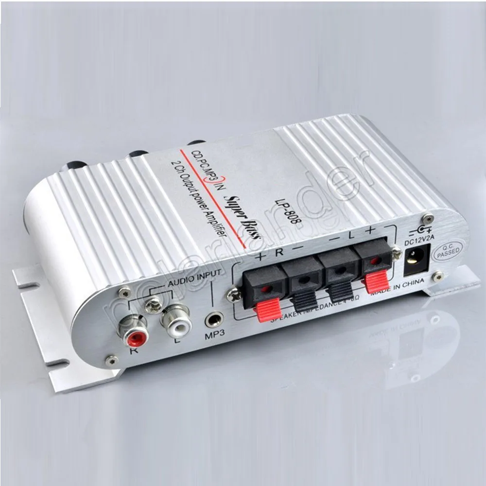 LP-808 mini HiFi digital power Car Amplifier for Mobile phone MP3 PC 20W X2 RMS home amplifier 12V Super Bass