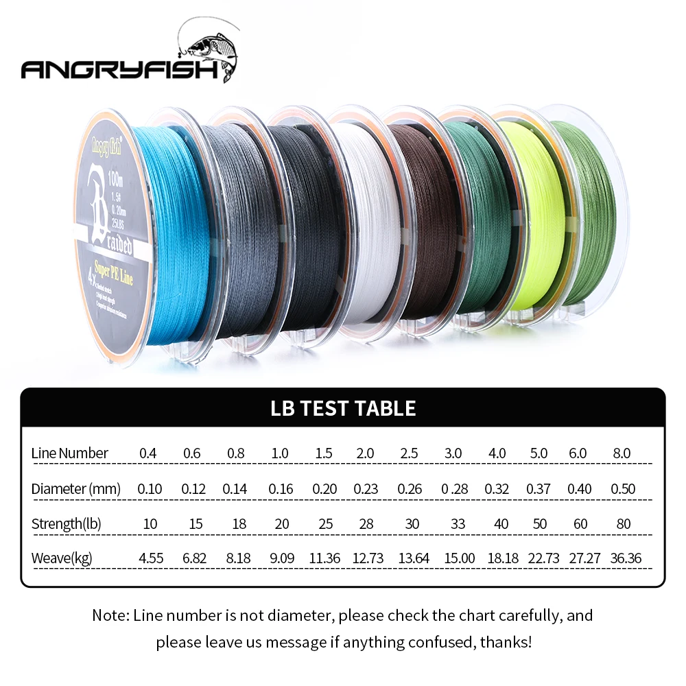 ANGRYFISH Wholesale 100m 4 Strands Braided Fishing Line 8 Colors Super PE Fish Line Strong Strength