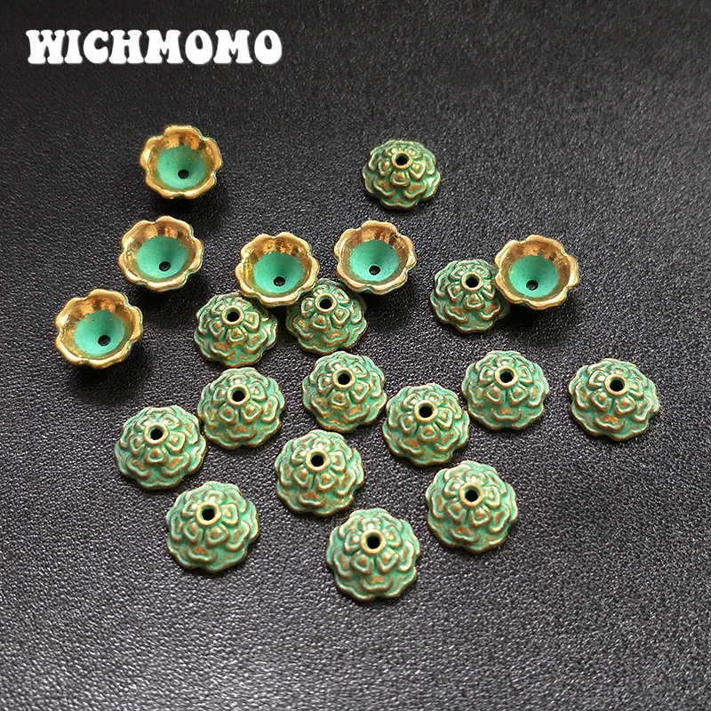 50pcs 10mm Patina Plated Zinc Alloy Green Spacer Bead End Caps For DIY Beads Bracelet Necklace Jewelry Findings PJ022