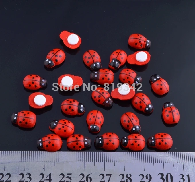 Free Shipping 200pcs/lot 13x9mm Red Painted Ladybug stickers Wood Cabochon Beads Craft Ornament Scrapbooking