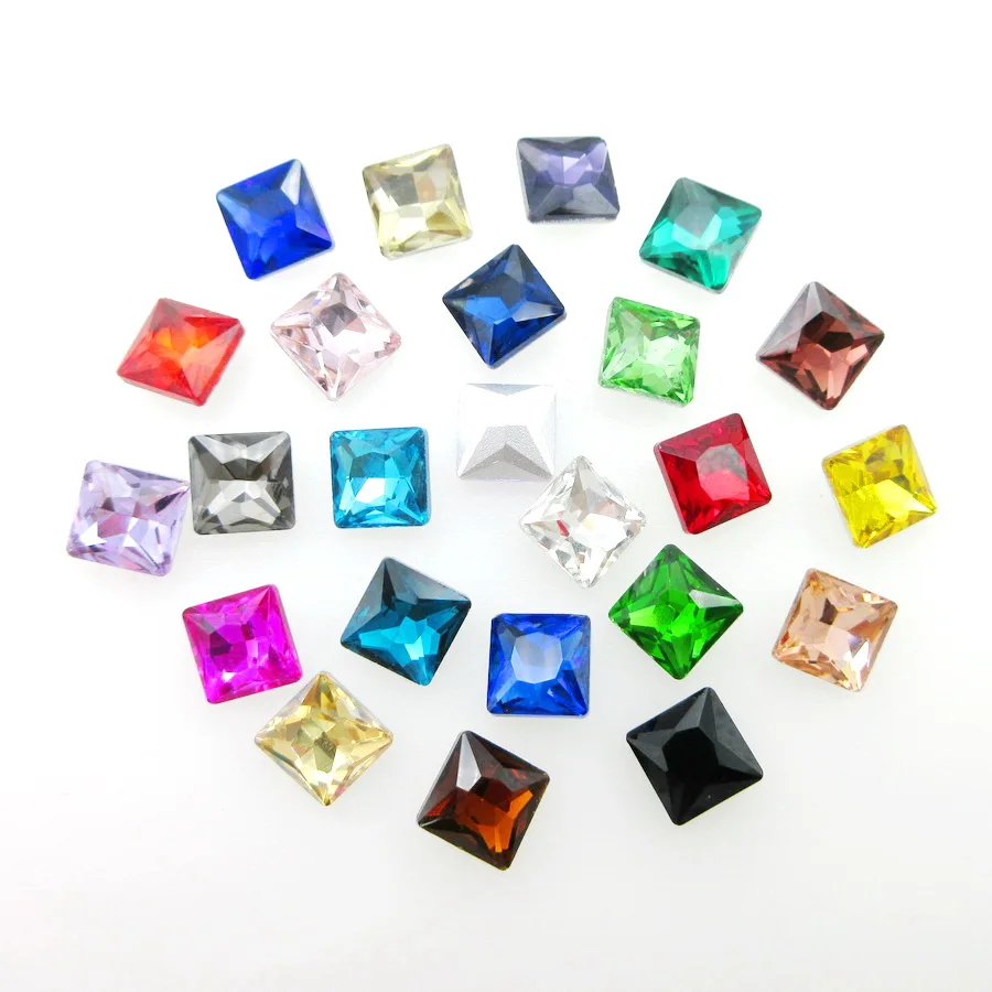 Colorful glass Crystal strass nice colors 8mm 10mm Square shape glue on rhinestones beads phone cover handicraft accessories diy