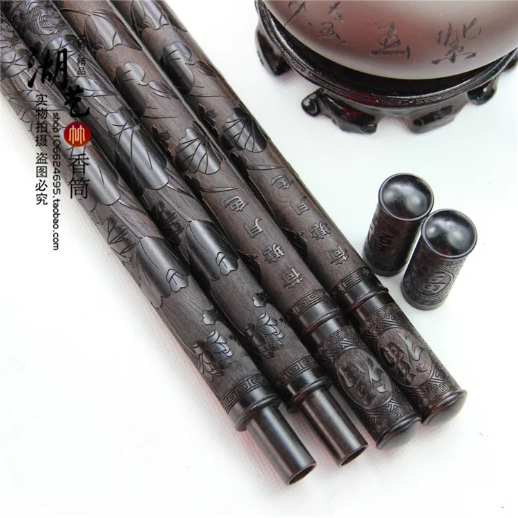 Delicate ebony carved lotus pond moonlight long mouth pull joss stick cone incense tube wholesale gift crafts manufacturer