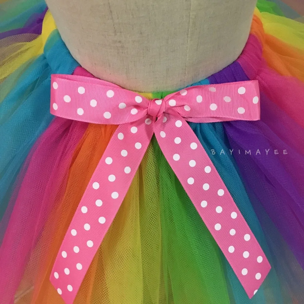 Rainbow Tutu spódnice dziewczynek tiulowe spódnice taniec baletowy Pettiskirt Tutus z Polka kokardki w kropki i zestaw opasek dla dzieci spódnice na