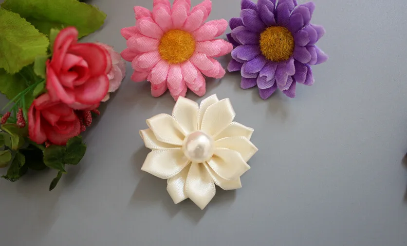 120pc/30 colors With Pearl Center Mini Satin Flowers Satin Rosettes Headband,Ribbon Multilayer Flowers 1.5\