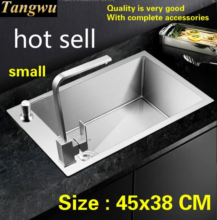 

Free shipping Hot sell luxurious apartment do the dishes small kitchen manual sink single trough 304 stainless steel 45x38 CM