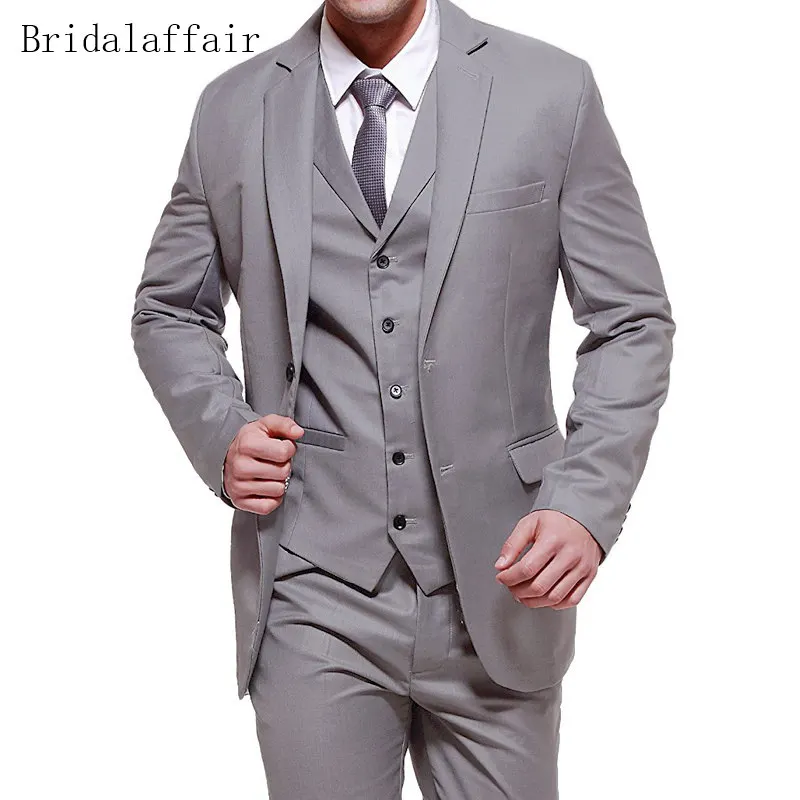 

Bridalaffair Latest Coat Pant Designs Grey Men Suit Set 3Pcs Custom Made Mens Wedding Suits Groom Tuxedo Jacket Pants Vest