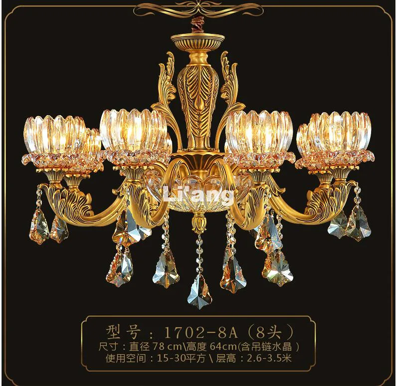 New Arrival European Brass Antique Crystal Chandelier In Promotion Lamp E14 LED AC Brass Crystal Lamp Lustre Suspension LightS