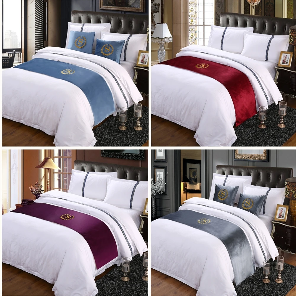 

RAYUAN Suede Embroidery S Sign Double Layer Bed Runner Scarf Bedspread Bed Cover Hotel Bedding Decor Single Queen King Size