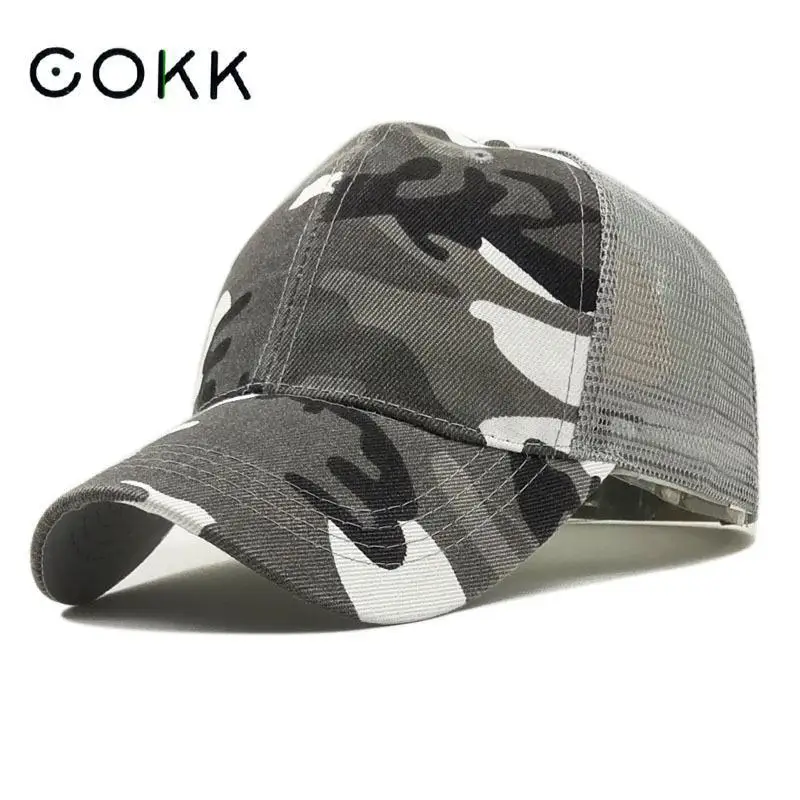 COKK-gorra de béisbol con estampado de camuflaje para hombre y mujer, gorro de béisbol con Cierre trasero, malla deportiva transpirable, sombrilla,