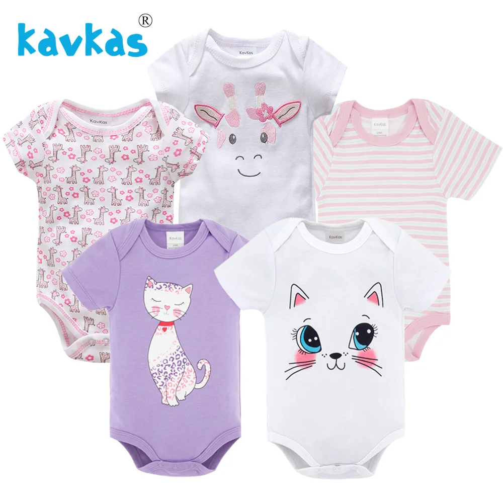 Kavkas Baby Bodysuits Short Sleeve Toddler Girls Boys Jumpsuit Set 5pcs Pack Summer Baby Girls Clothing Roupa De Bebes 3M 6M 9M