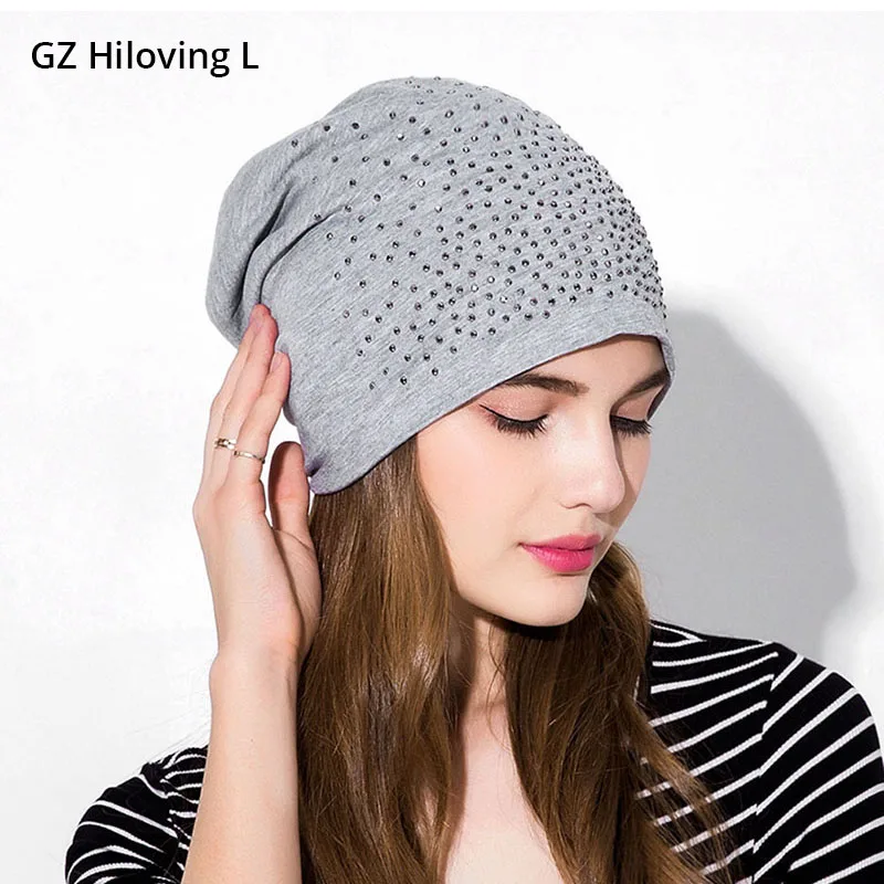 GZHilovingL 2017 Winter Women Ladies Beanie Hats Caps Diamonds Baggy Slouch Spring Autumn Thin Polyester Beanies Hats Girls