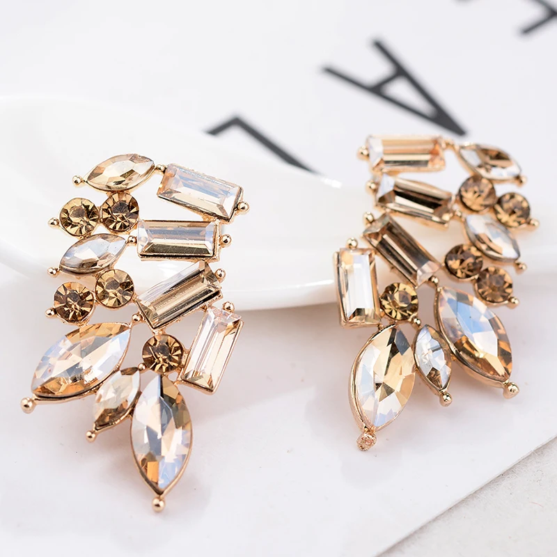 LUBOV Luxury Champagne Crystal Stone Drop Earrings Gold Color Geometric Metal Dangle Earrings Trendy Women Jewelry 2019