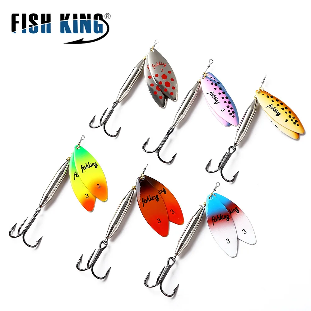 FISH KING Brass Material Long Cast Double Piece 10 Color With Treble Hook Fishing Lure