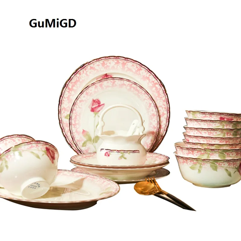 Guci 60 pieces bone china tableware bowl family Jingdezhen ceramic tableware set high-grade set wedding gift