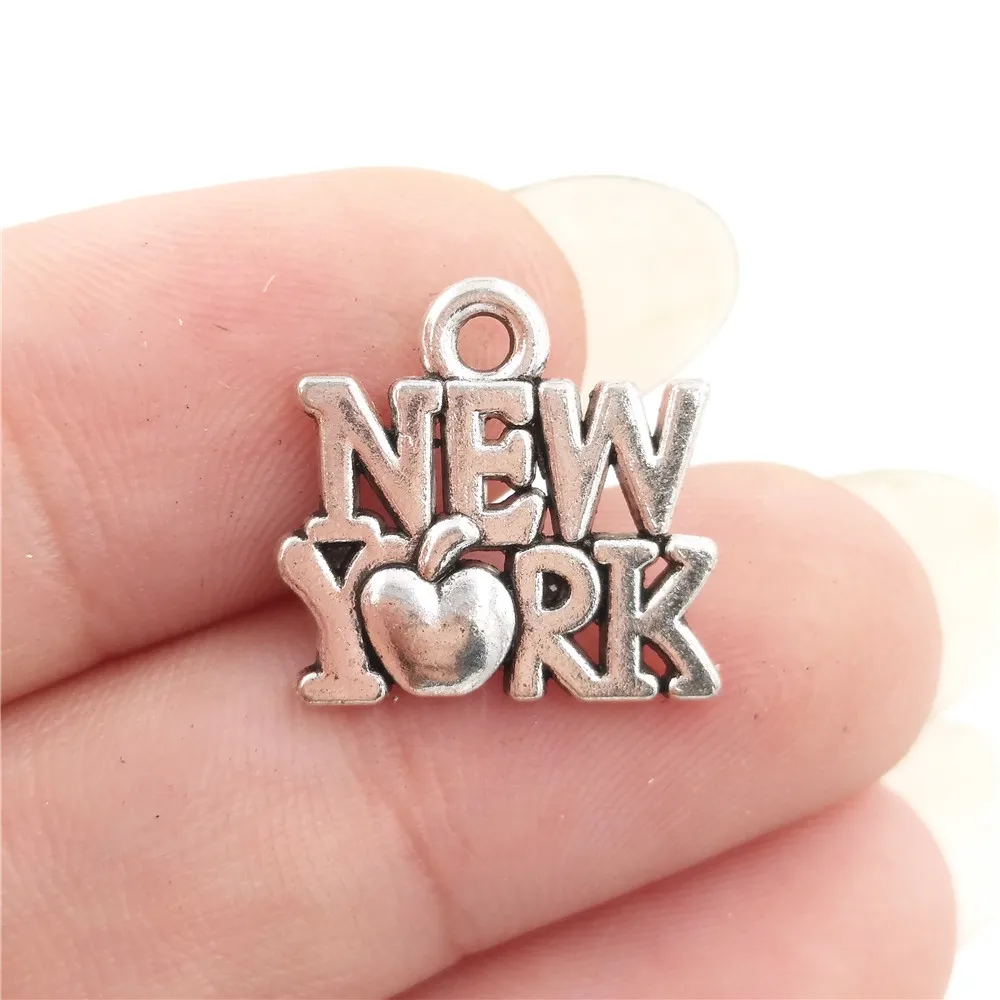 BULK 30 Zinc Alloy Antique Silver Plated Letters New York Charms Word Pendant fit Dangle Charm Bracelet 13*14mm  1.1g