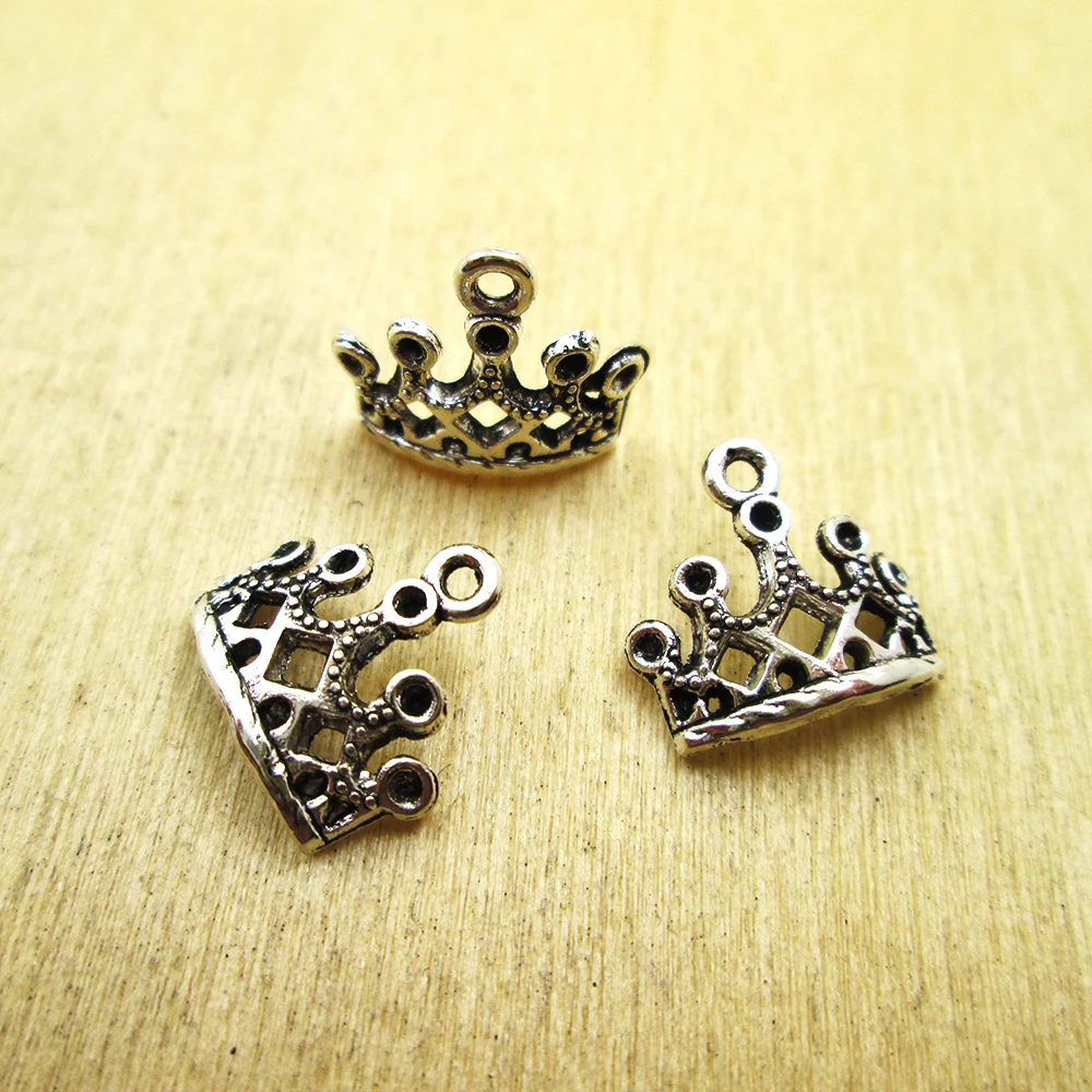 60 12x12mm small Tiara Beauty Queen Princess Royal Dark Little Crown Jewelry DIY necklace/bracelets charms antique silver tone