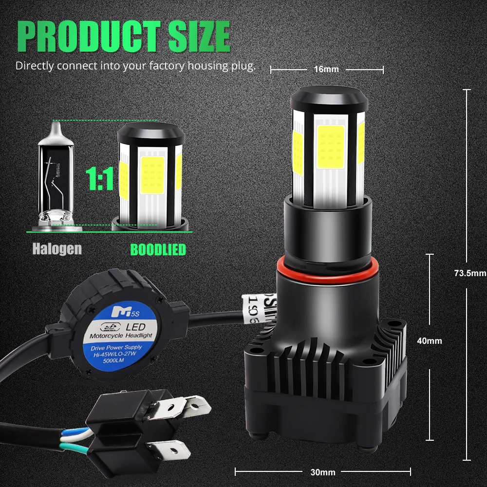 LED H4 Motorcycle Headlight Bulb Hi-Lo Beam 25W 5000LM COB Chip Scooter Motorbike Moto Universal Front Headlamp Driving Light