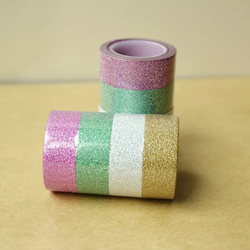 4 color Hot sales Webbing 5M Glitter Washi Sticky Paper Masking Decorative Adhesive Tape Label Craft Decorative DIY Scrapbooking