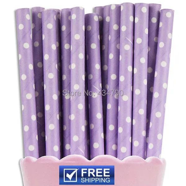 200 Pcs Lilac Paper Straws White Swiss Dot,Lavender Rustic Personalized Cake Pop Sticks,Party Supplies Decorations