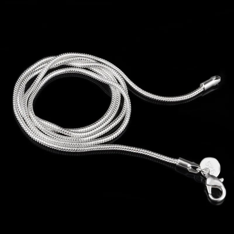 

10pcs/lot 2mm Silver plated Smooth Snake chains with stamped necklaces For women Men Fashion jewelry In Bulk 16-24 inches