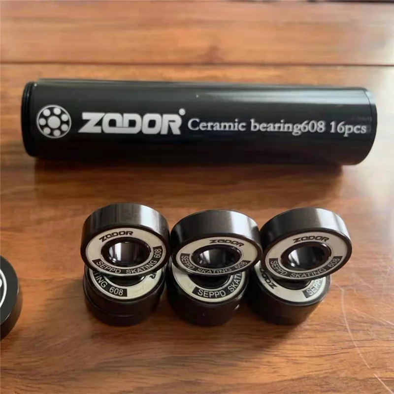 ZODOR 7-Beads Black Ceramic 608 Bearing for Inline Speed Skates Shoes Race Professional Skating Bearings High Speed 16 pieces