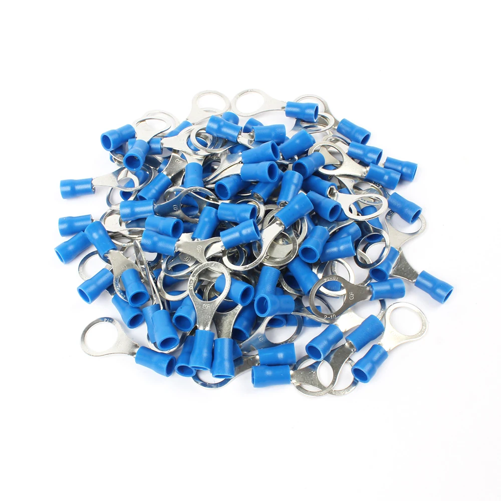 50PCS RV2-6 RV2-8 RV2-10 Blue Ring insulated terminal Cable Wire Connector suit 1.5-2.5mm cable Crimp Terminal