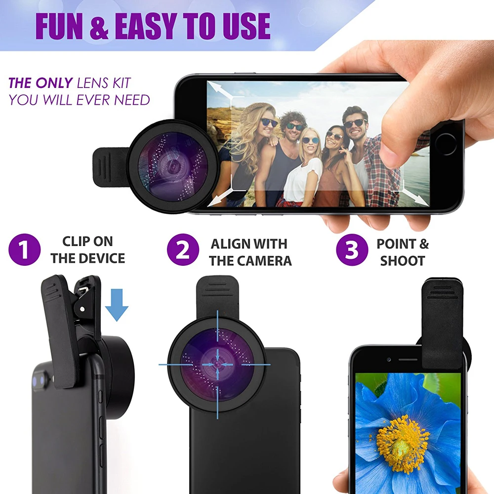 APEXEL Professional HD Camera Lens Kit 0.45X Wide Angle 12.5X Macro Lens Mobile Phone Lens for iPhone 6s plus 7 8 Samsung Huawei