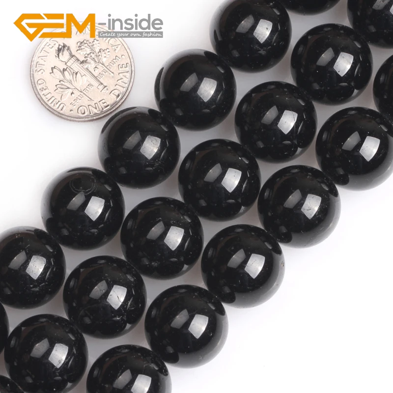 14mm GEM-inside Natual Black Tourmaline Round Shape Loose Beads For Jewelry Making Strand DIY 15 Inches Wholesale