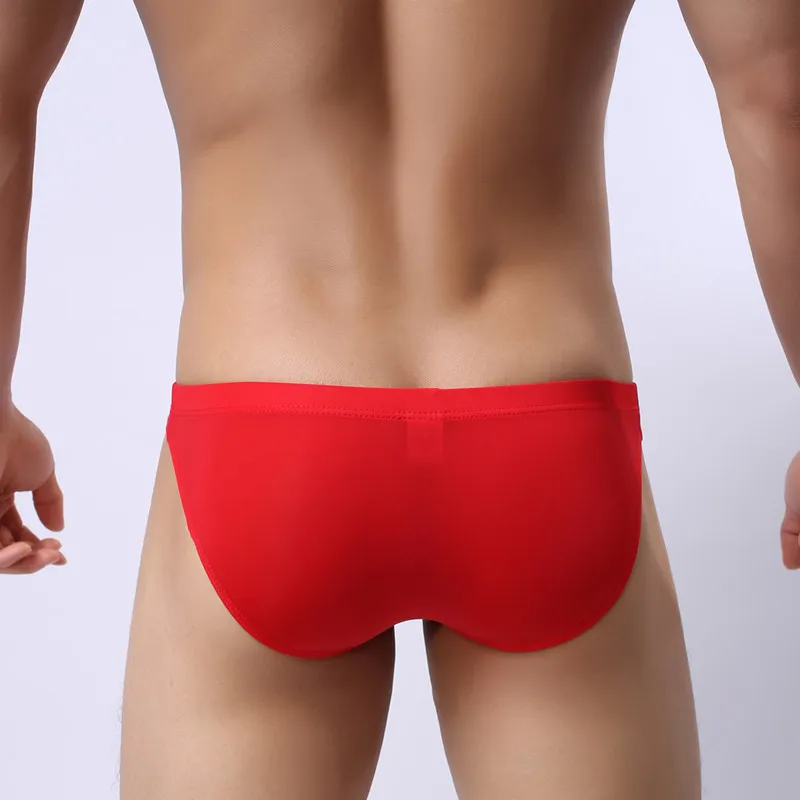 Sexy men's underwear U convex one-piece ultra-thin transparent ice silk men's briefs Large size low waist sexy shorts men