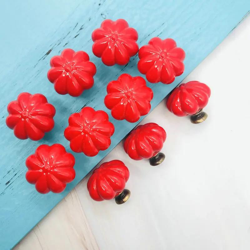 

Set of 10pcs 34mm Red Ceramic Door Handles Pumpkin Cabinet Knobs Cupboard Drawer Wardrobe Pull Knob Furniture Accessories