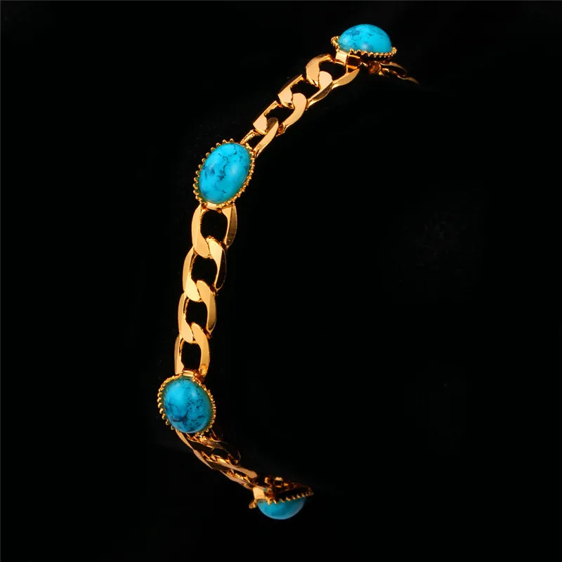 U7 Minimalist Chain Love Bracelet Statement Gold Color Oval Turquoise Stone Fashion Bracelet For Women Wedding Jewelry Gifts